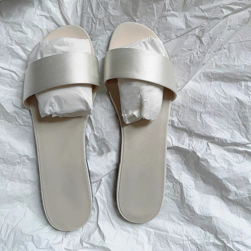 Damen elegante Slides mit breitem Satin-Riemen und komfortablem Fußbett Drune