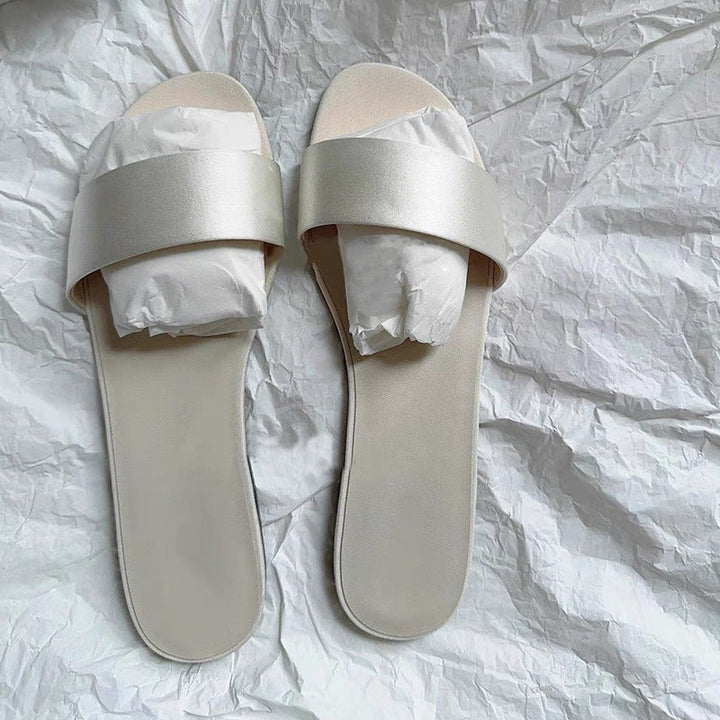 Damen elegante Slides mit breitem Satin-Riemen und komfortablem Fußbett Drune