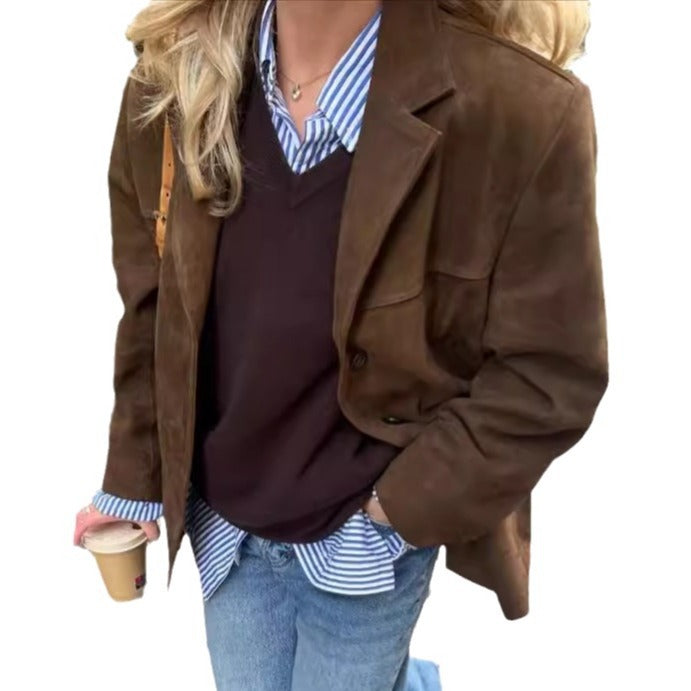 Damen Oversized Wollblazer mit strukturierten Ärmeln Drune