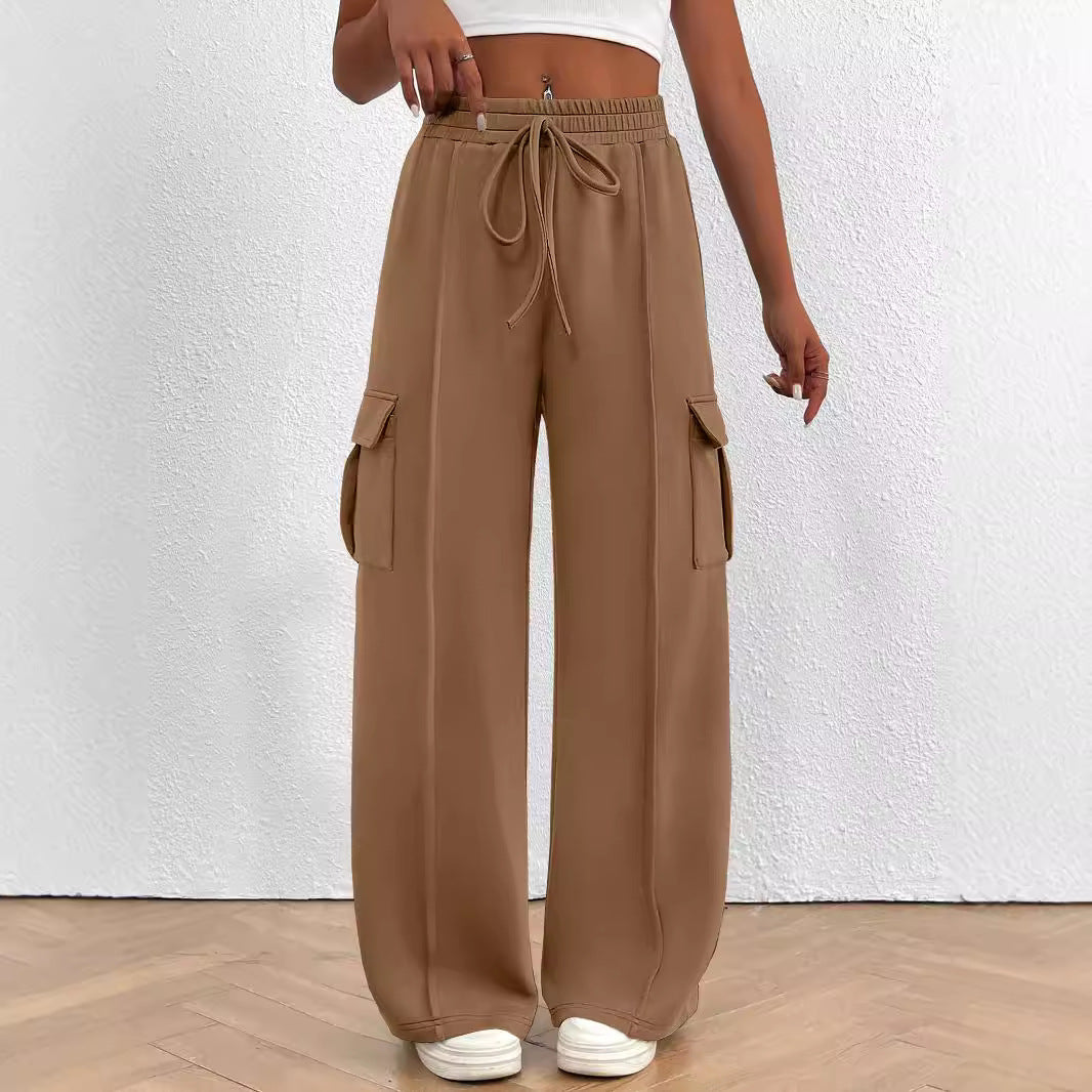 Damen Weite Cargo-Loungehose mit Tunnelzugbund und aufgesetzten Pattentaschen Drune