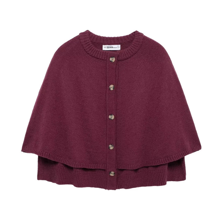 Damen weiches Strick-Cape mit Knöpfen Drune