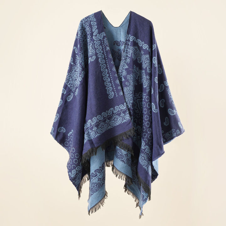 Damen Jacquard-Umhangponcho mit Paisley-Muster und Fransen Drune