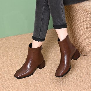 Damen Elegante Stiefeletten mit Blockabsatz und Reißverschluss Drune