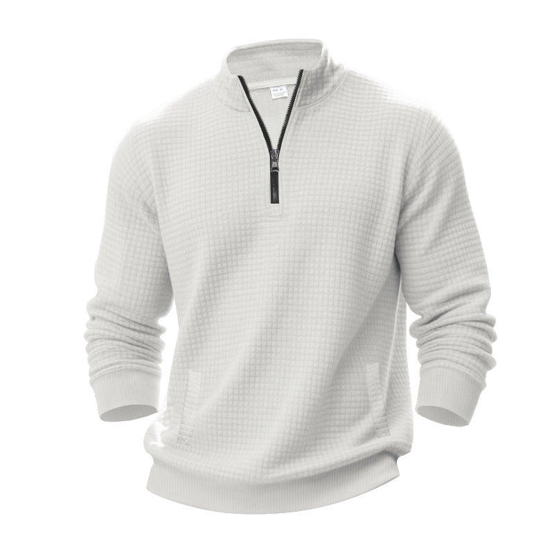 Herren nan Waffelstruktur-Halbzip-Pullover mit Stehkragen und dezenten Eingrifftaschen Drune