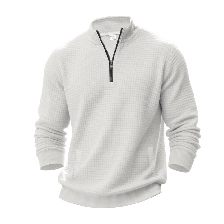 Herren nan Waffelstruktur-Halbzip-Pullover mit Stehkragen und dezenten Eingrifftaschen Drune