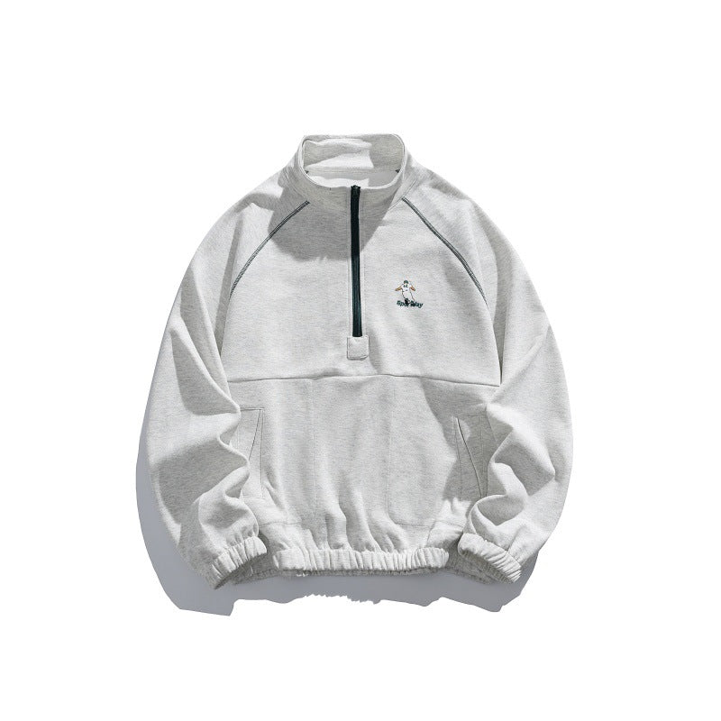 Unisex Oversize-Halbzip-Fleecepullover mit Stehkragen, Raglanärmeln und Kängurutasche Drune
