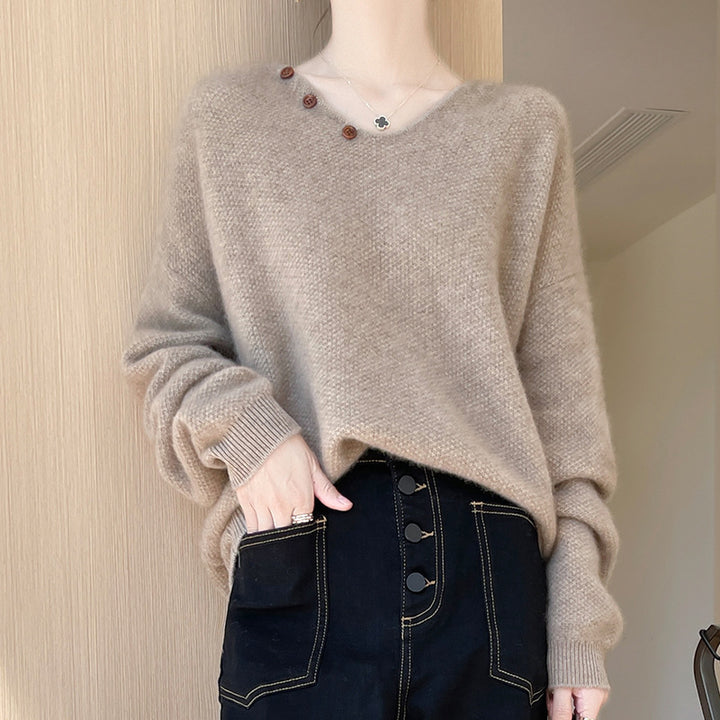 Damen lässiger Pullover mit dezenten Knopfdetails Drune