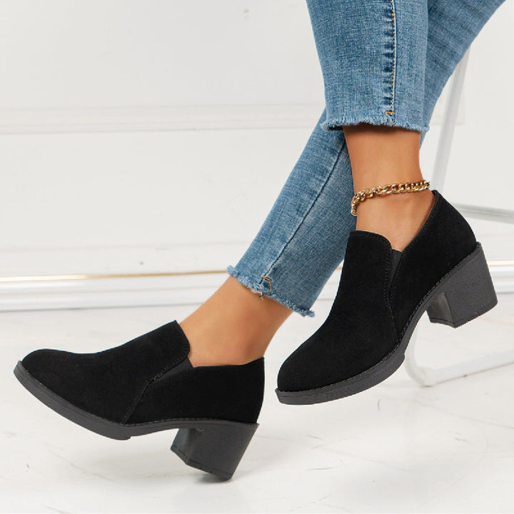 Damen Slip-On Halbschuh mit mittelhohem Blockabsatz und Veloursoberfläche Drune