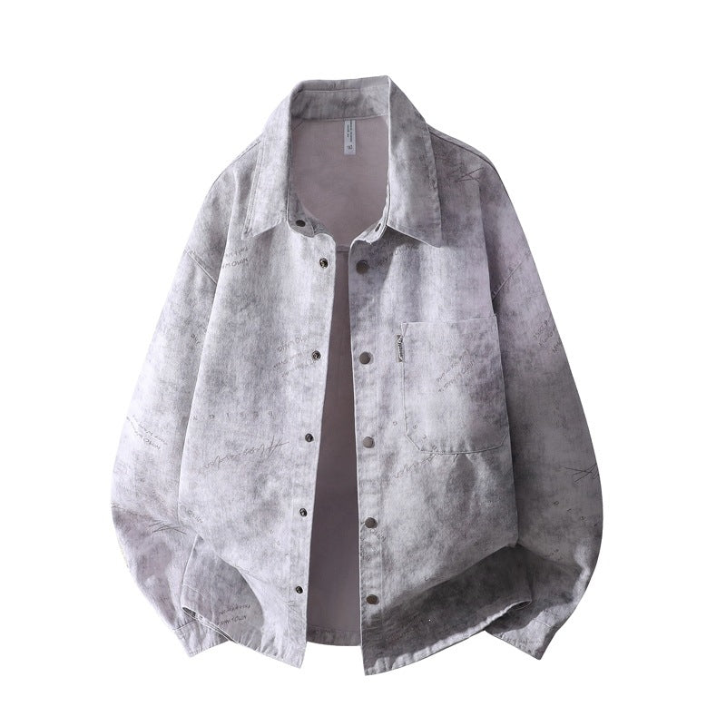 Herren Oversize-Hemdjacke mit Vintage-Waschung und Druckknopffront Drune