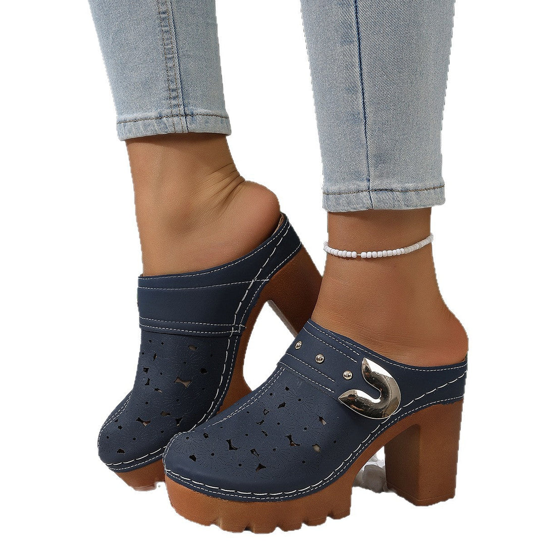 Damen modische Clogs mit perforiertem Design und elegantem Blockabsatz Drune