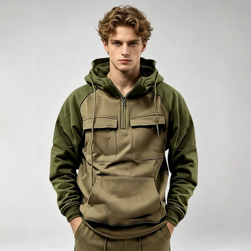 Herren Sportlicher Kapuzenpullover mit Funktionalen Taschen