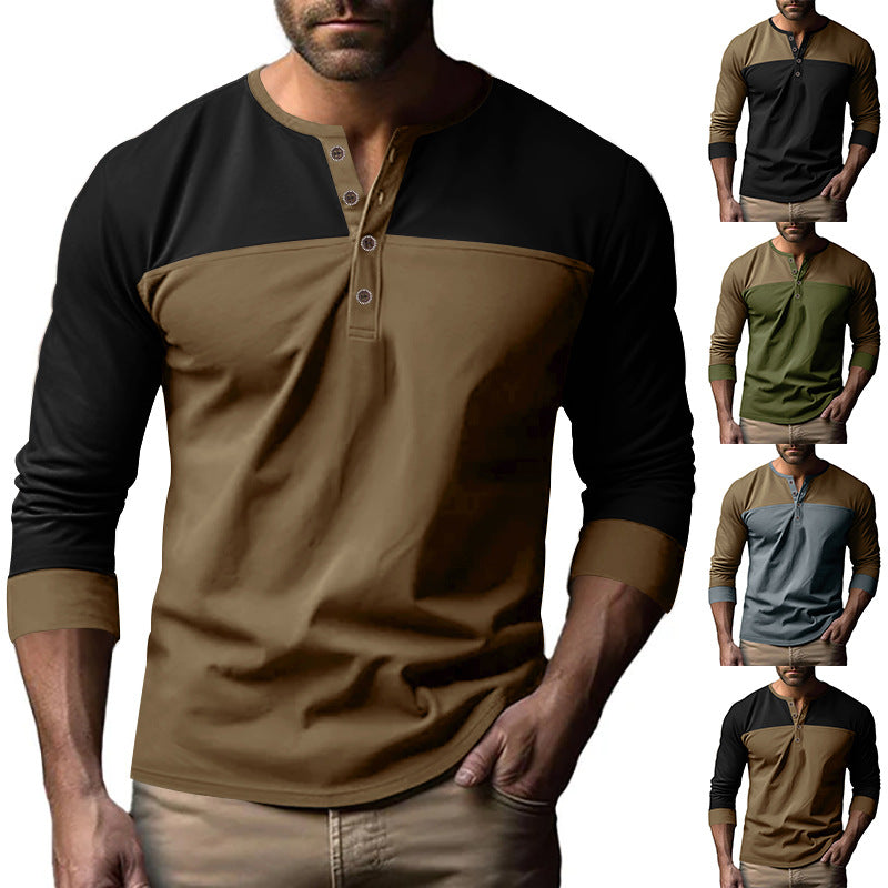 Herren nan langärmeliges Henleyshirt mit Kontrastpasse kurzer Knopfleiste und gerippten Bündchen Drune