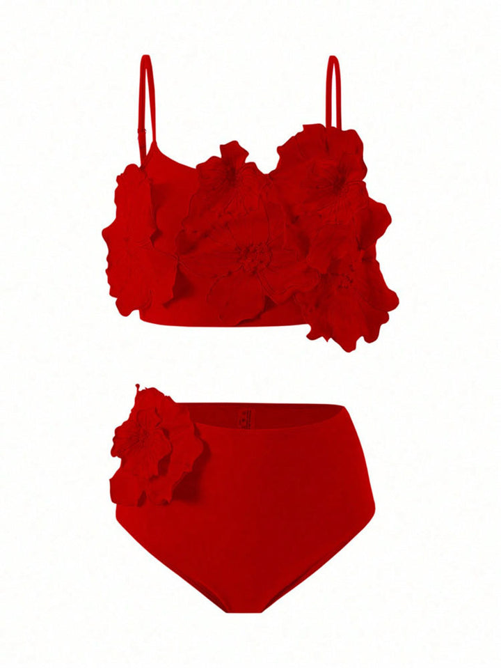 Damen Floral Bikini mit voluminösem Blüten-Design Drune