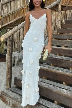 Damen elegantes glitzerndes Maxikleid mit floralen Applikationen Drune