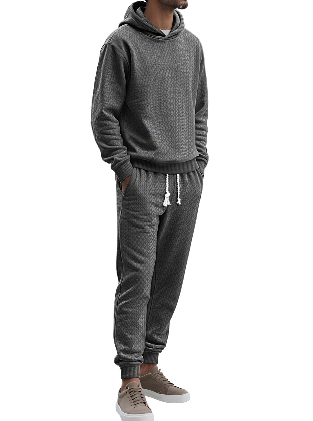 Herren Strukturierter Lounge-Set mit Kapuzenpullover und Jogginghose Drune