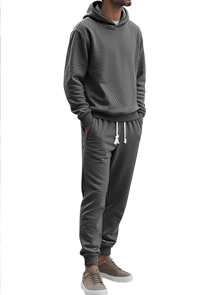 Herren Strukturierter Lounge-Set mit Kapuzenpullover und Jogginghose Drune