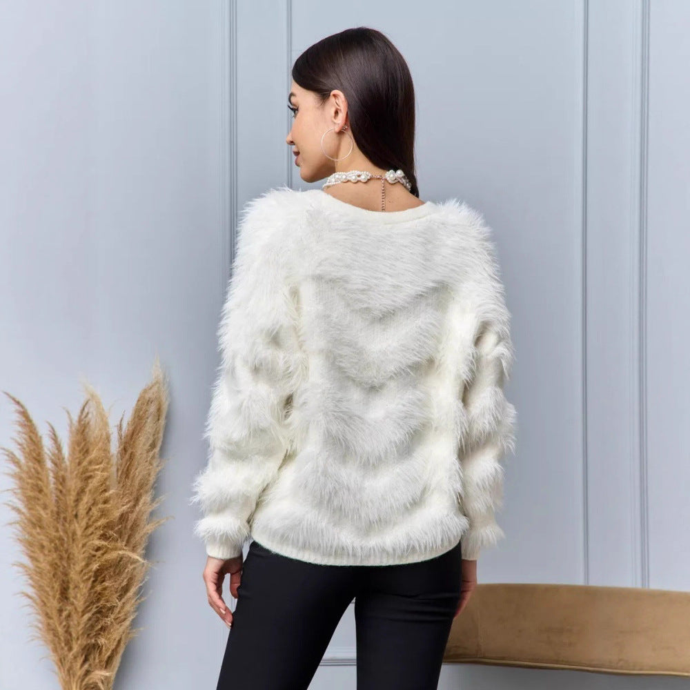 Damen Flauschige Strickjacke mit Knopfdetails Drune
