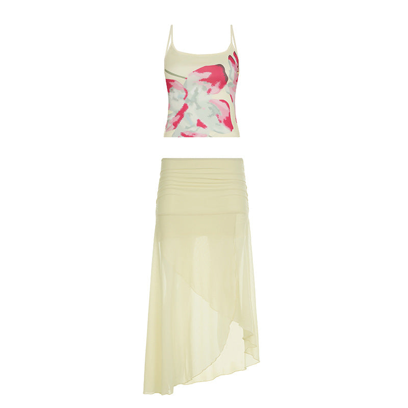 Damen Maxikleid mit asymmetrischem Schnitt und floralen Akzenten Drune