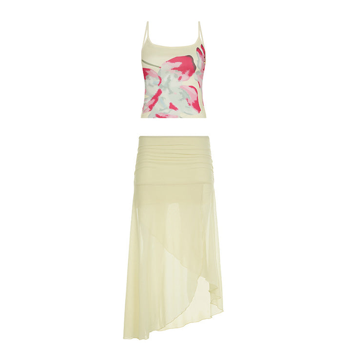Damen Maxikleid mit asymmetrischem Schnitt und floralen Akzenten Drune