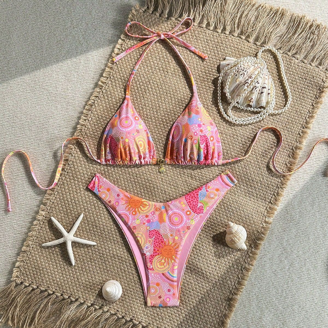 Damen Polka-Dots Triangel-Bikini mit verstellbaren Trägern Drune