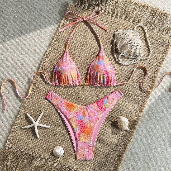 Damen Polka-Dots Triangel-Bikini mit verstellbaren Trägern Drune