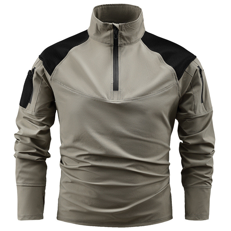 Herren nan taktisches Combat-Fieldshirt mit Halbreißverschluss, atmungsaktiven Mesh-Schultern und multifunktionalen Ärmeltaschen Drune