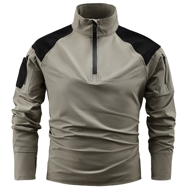 Herren nan taktisches Combat-Fieldshirt mit Halbreißverschluss, atmungsaktiven Mesh-Schultern und multifunktionalen Ärmeltaschen Drune