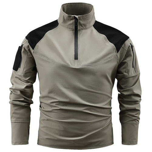 Herren nan taktisches Combat-Fieldshirt mit Halbreißverschluss, atmungsaktiven Mesh-Schultern und multifunktionalen Ärmeltaschen Drune