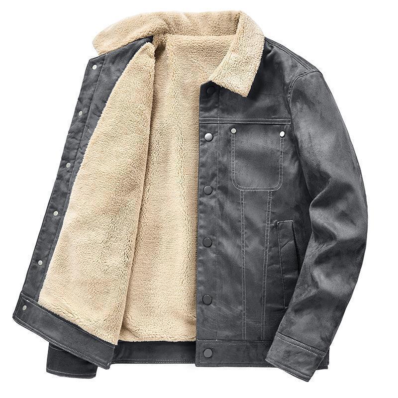 Herren Wildlederoptik Truckerjacke mit Teddyfutter Drune