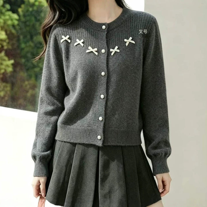 Damen Flauschiger Strickcardigan mit Perlen-Details Drune