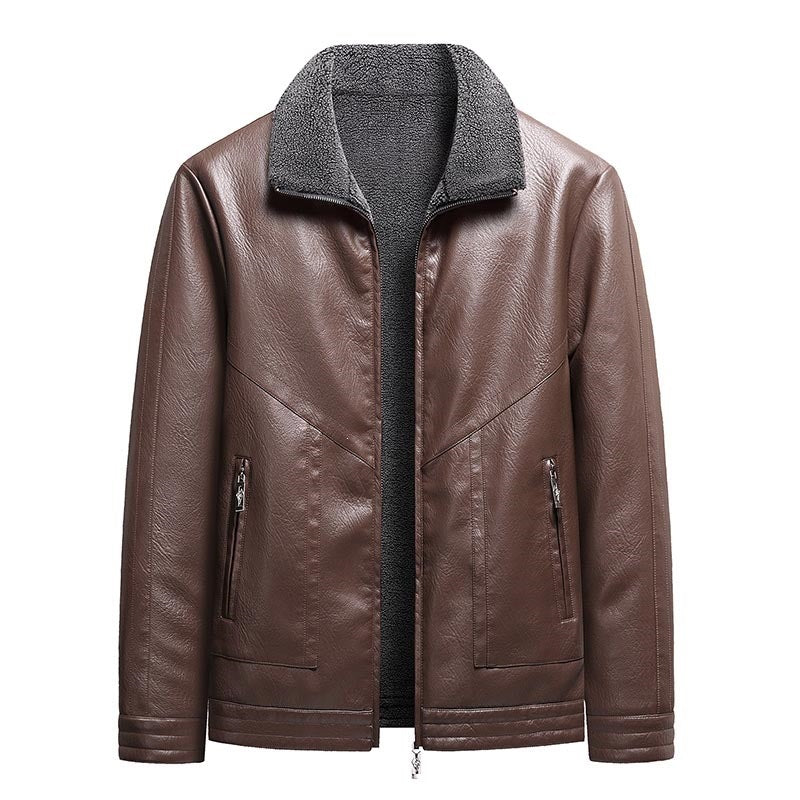 Herren Elegante Kunstlederjacke mit hohem Kragen Drune