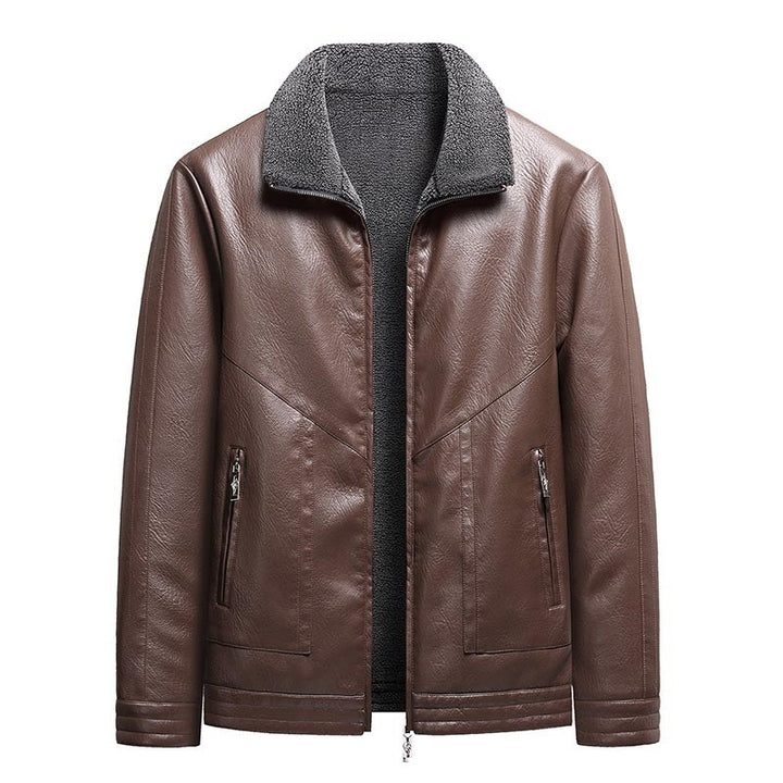 Herren Elegante Kunstlederjacke mit hohem Kragen Drune