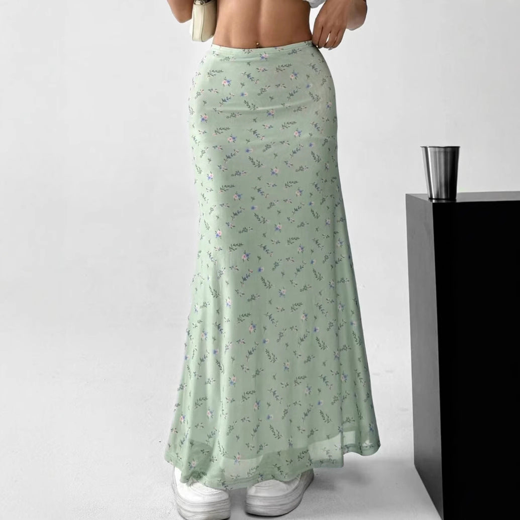 Damen Langrock mit floralen Motiven und fließendem Schnitt Drune