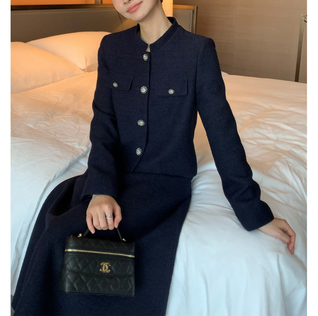 Damen Elegante Tweedjacke mit goldenen Knöpfen Drune