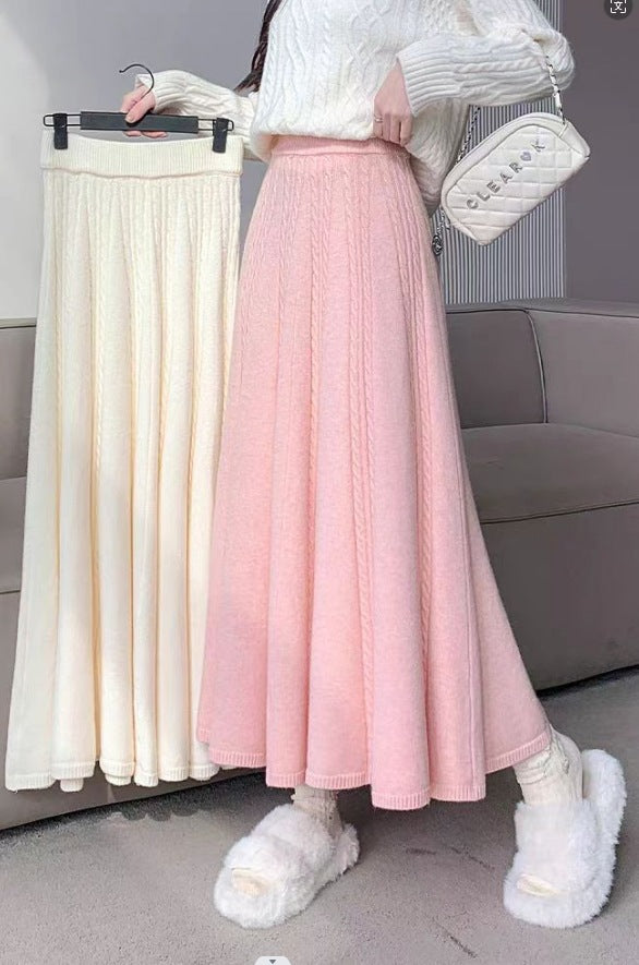 Damen Eleganter Midirock mit Zopfmuster und weitem Schnitt Drune