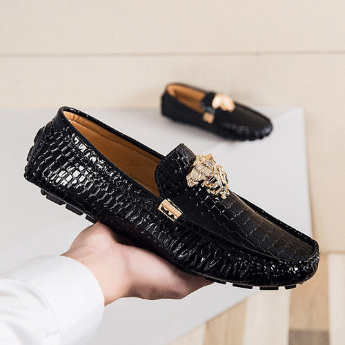 Damen lackierte Mokassin-Fahrerhalbschuhe mit Krokoprägung, weichem Lederfutter und profilierter Noppenlaufsohle Drune