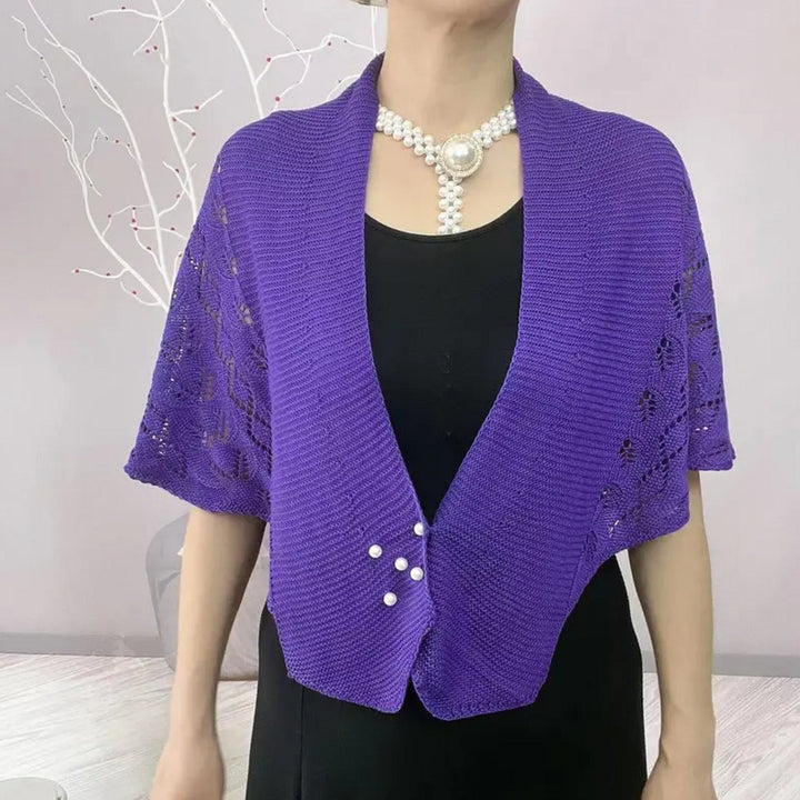 Damen elegante Strickjacke mit Spitzenmuster und Perlenknöpfen Drune