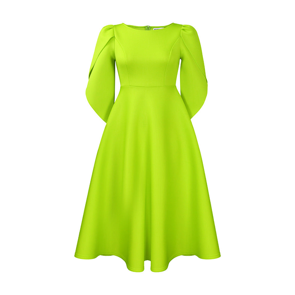 Damen Elegantes Abendkleid mit Handballenärmel und schwingendem Rock Drune