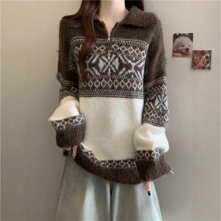 Damen Strickpullover mit aufwendigem Norweger-Muster Drune