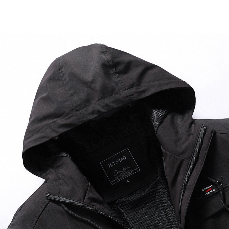 Herren Softshell-Jacke mit Kapuze, winddichtem Außenmaterial und atmungsaktivem Meshfutter Drune