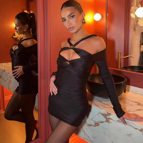 Damen Tailliertes Minikleid mit Off-Shoulder Design und stylischem Cut-Out Drune