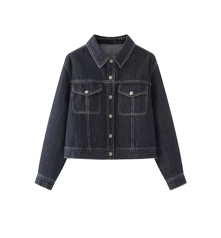 Damen Jeansjacke mit zwei aufgesetzten Brusttaschen und klassischem Kragen Drune