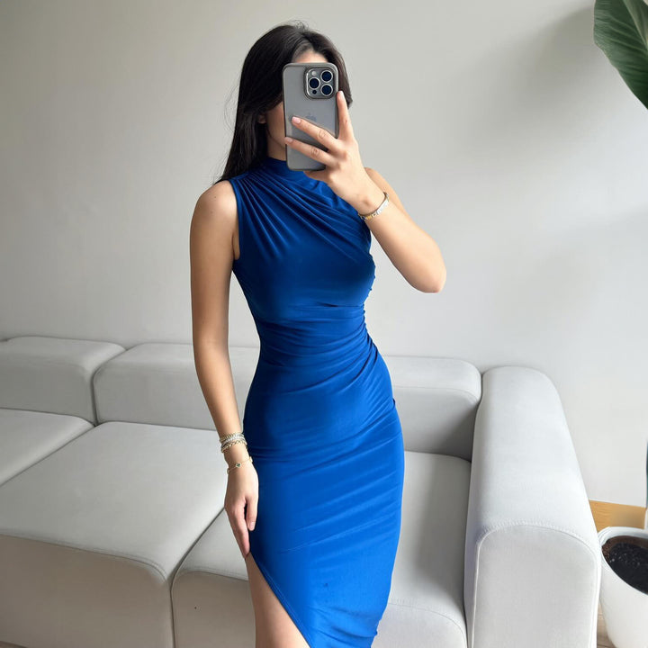 Damen Elegantes Wickelkleid mit figurbetontem Schnitt und hohem Schlitz Drune