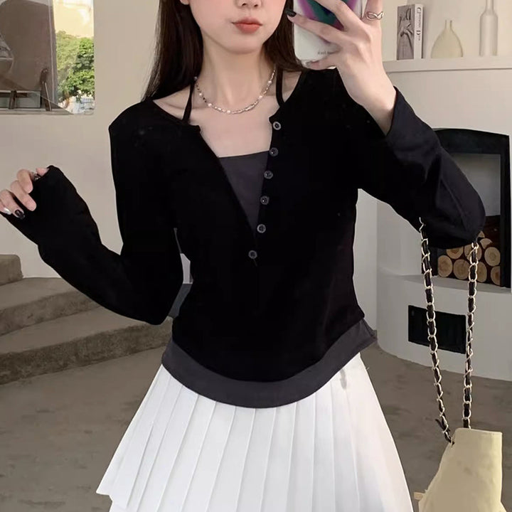 Damen Langarmshirt mit modernem Knopfleistentwurf und lässigem Schnitt Drune