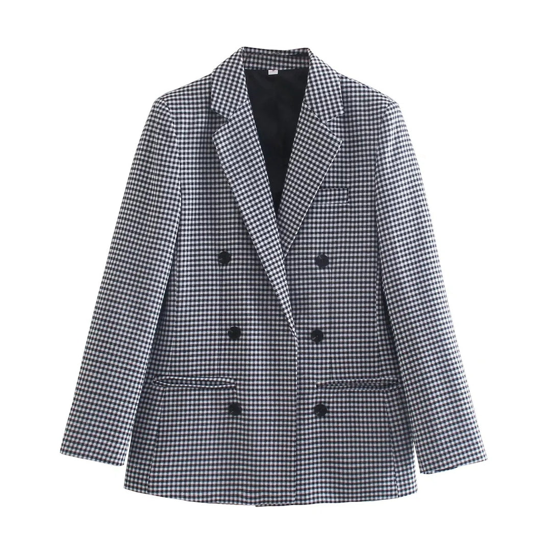 Damen Doppelreihiger Wollmix-Blazer im Glencheck/Hahnentritt mit leicht boxy Schnitt Drune