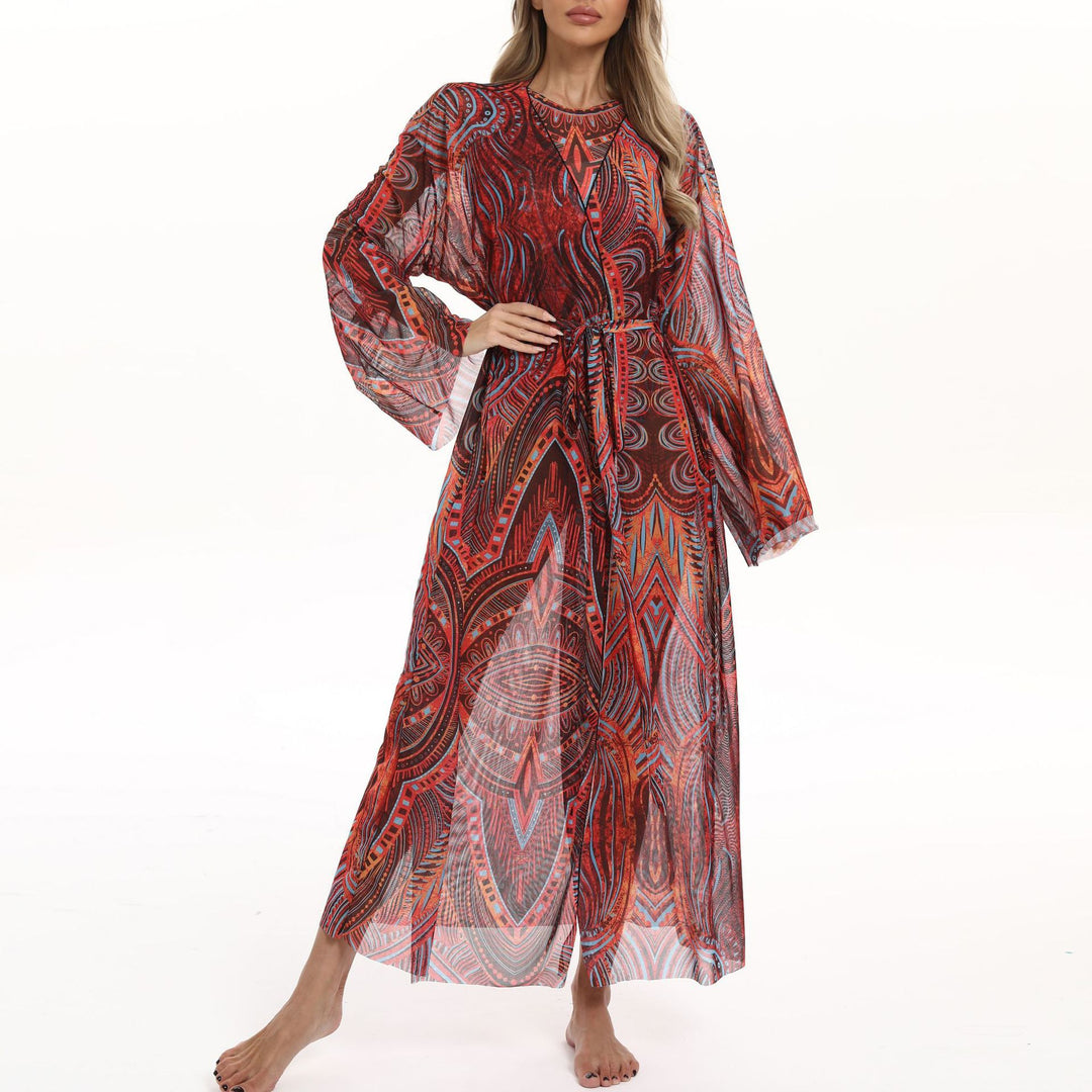 Damen Transparenter Strandkimono mit floralen Mustern Drune