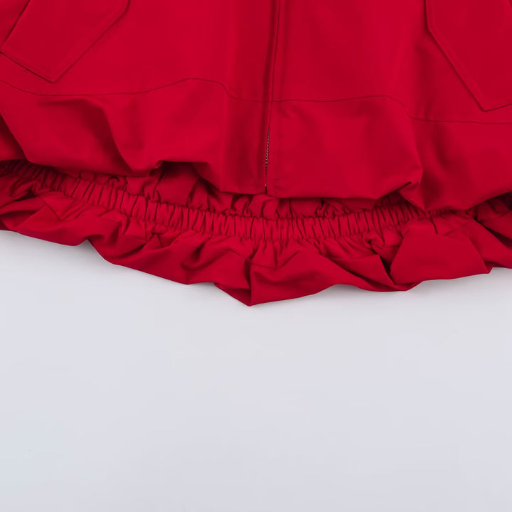 Damen Cropped Oversize Windbreaker mit hohem Funnelkragen, Kordelzug und gerafftem Elastikbund Drune