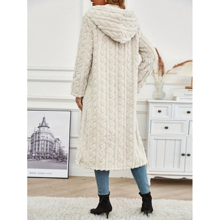 Damen Langer Strickmantel mit hohem Kragen und flauschiger Textur Drune