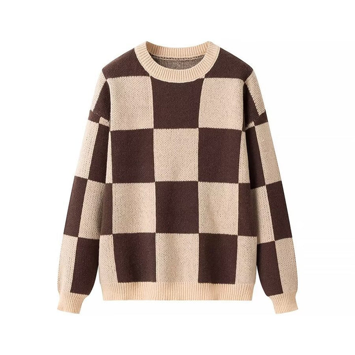 Damen Oversize-Strickpullover mit großem Karo‑Muster und geripptem Saum Drune