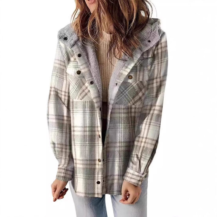 Damen Karierter Flanell-Jacke mit kuscheligem Innenfutter Drune